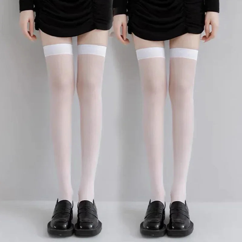 1/2Pairs Women Sexy Fishnet Stocking Summer Ultra Thin Sock Over Knee Nylon JK Long Socks Hosiery Lolita Silk Stockings