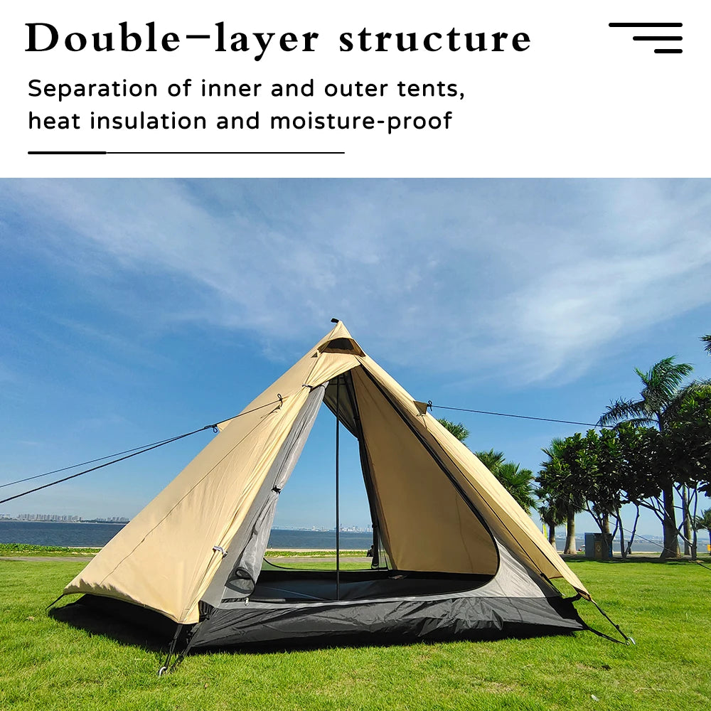 Indian Tent Outdoor Waterproof Tipi Tent 4 Person Yurt Family Mongolian Large Teepee Camping for Adults Pyramid Double Layer