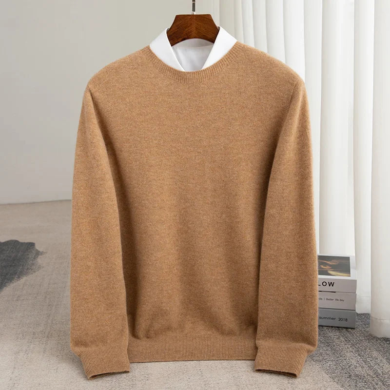 Autumn And Winter 100% Pure Wool Men's Thick Round Neck Slim-Fit  O-neck Pullover Long-Sleeved Knitted Cashmere Sweater