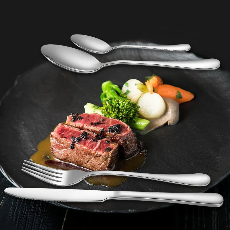 6/30pcs Silver stainless steel steak knife, fork and spoon dessert fork and spoon tableware set suitable for tableware hotel