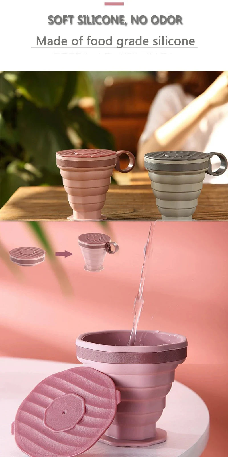 NEW 1/2Pc Foldable Coffee Cup With Handle And Lid,Creative Portable Water Cup,Travel Camping Hiking Cycling Kitchen Accessories