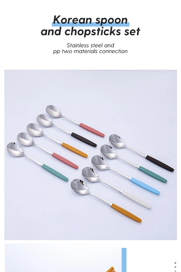 Korean Tableware Set 304 Stainless Steel Cutlery Set High Quality Dinner Set Spoon Chopsticks Set Dinnerware 8Pcs Cutlery Sets