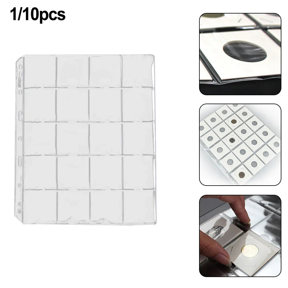 Page Coin Holder Sheet Clear Organization 1/10 Sheet For 50mm Coins For Coin Collection PVC Page Album Practical