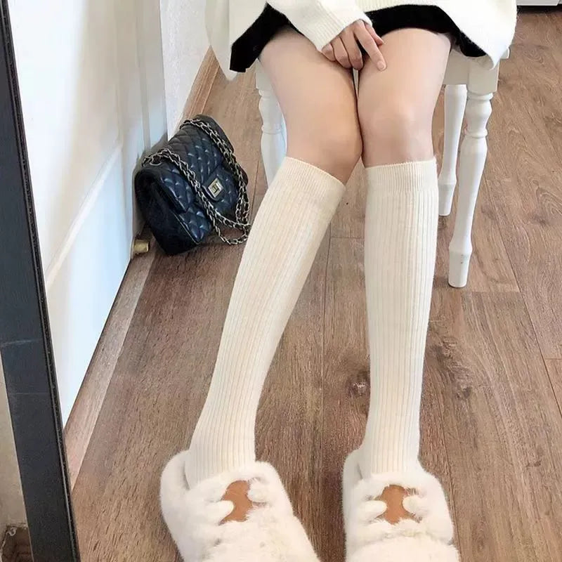 1/3 Pairs Women Solid Color Striped Long Socks Breathable Comfortable in Spring Summer Fashionable Simple Style Casual Socks