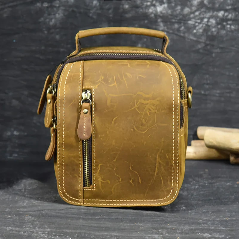 MAHEU Super Quality Men's Mini Shoulder Bag Genuine Leather Phone Pouch On Belt Small Crossbody Bag With Handle Outdoor Bag