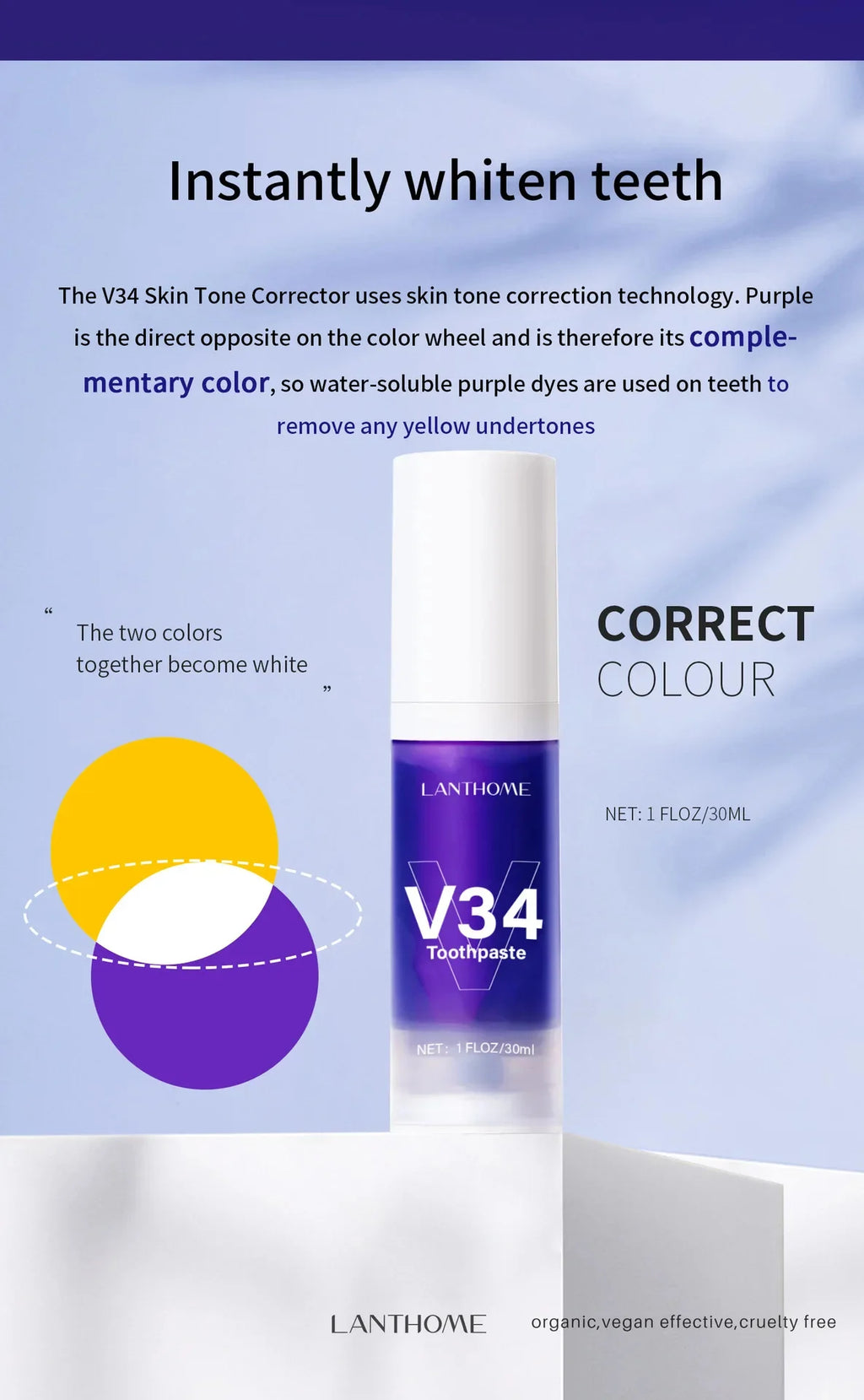 V34 Purple Teeth Whitening Toothpaste Remove Plaque Stains Cleaning Oral Hygiene Dental Bleach Tools Fresh Breath Beauty Health