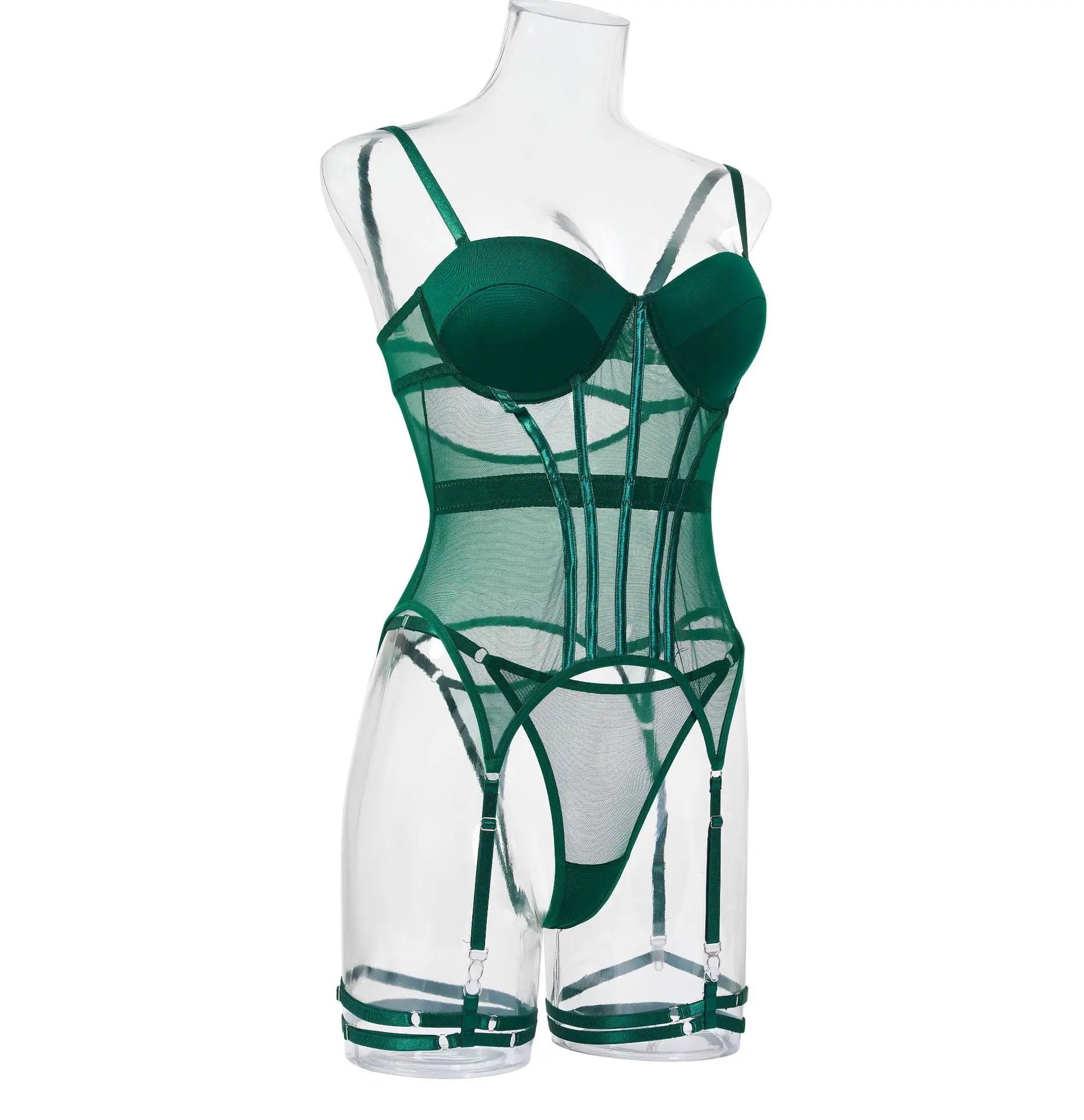 MUZISKAT Mesh  Lingerie Luxury Brand Bodysuit Backless Tops for Women 3 Piece Lingerie Set with Garter Sexydresses for Women