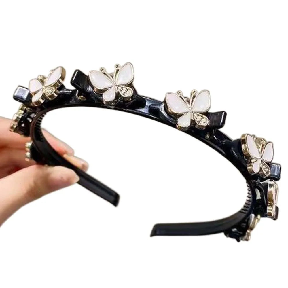 Hair Accessories Elegant Hair Bands with Clips Sweet Shiny Women Butterfly Hair Hoop Headwear Hair Weaving Tool Hairband Party