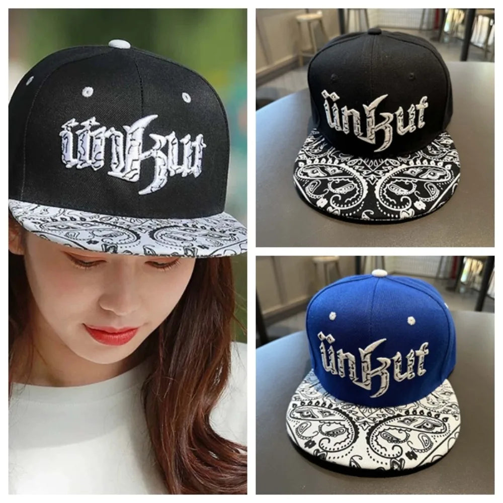 Adjustable Letter Embroidery Flat Brim Hat Korean Style Hip-hop Dance Snapback Hats Cotton Sunscreen Street Style Baseball Cap