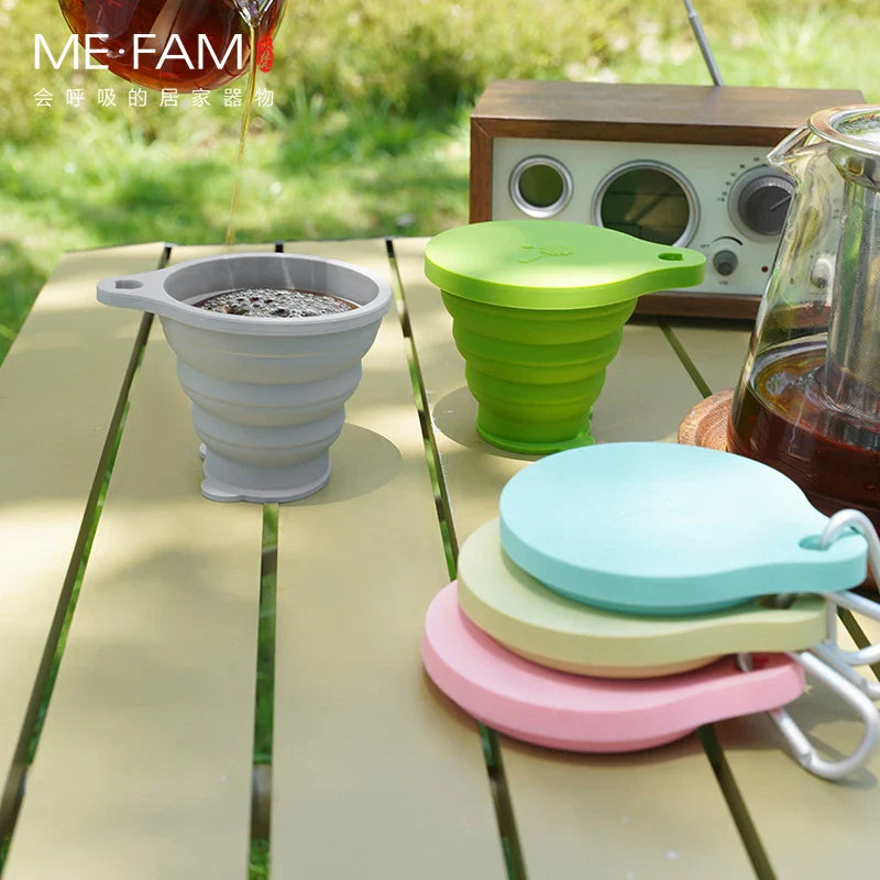 ME. FAM New 180ml Eco-friendly Silicone Bear Folding Cups With Cover Lids Travel Outdoor Camping Collapsible Drinking Water Copa