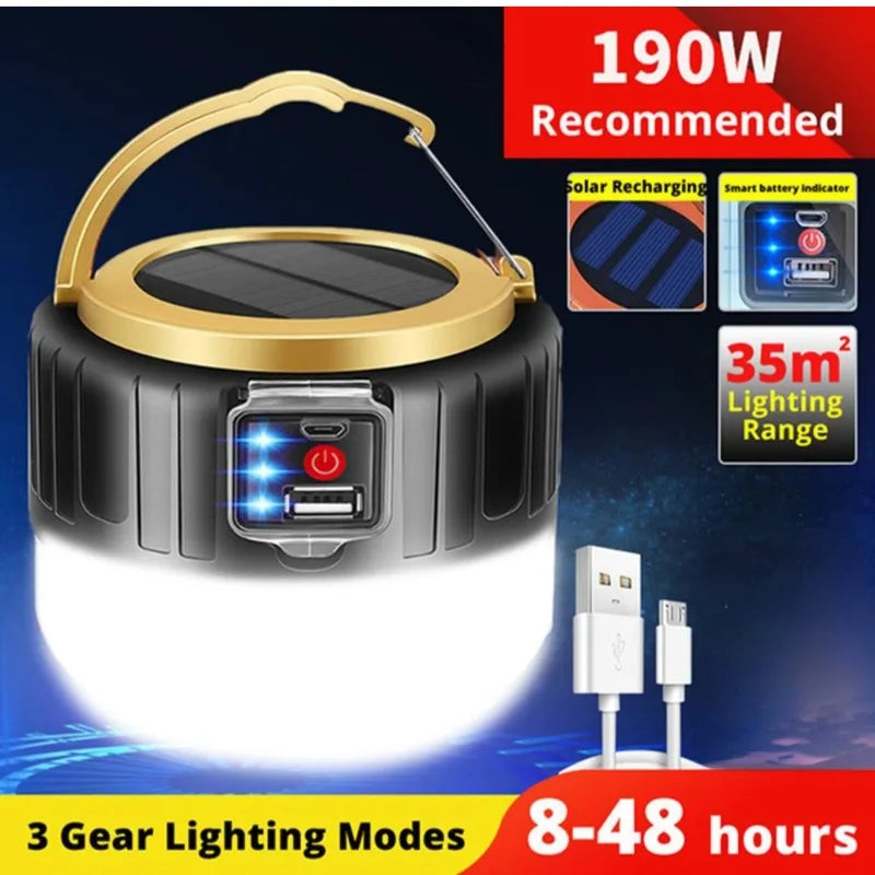 Waterproof Solar LED Camping Light Rechargeable Tent Lamp Portable Lanterns Outdoor Emergency Lights Market Energy Saving Bulb