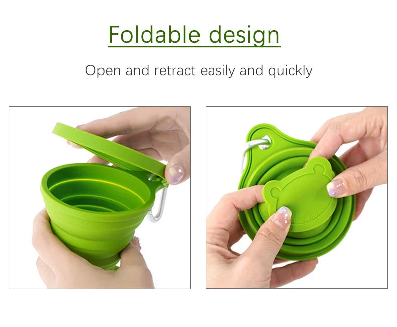 ME. FAM New 180ml Eco-friendly Silicone Bear Folding Cups With Cover Lids Travel Outdoor Camping Collapsible Drinking Water Copa