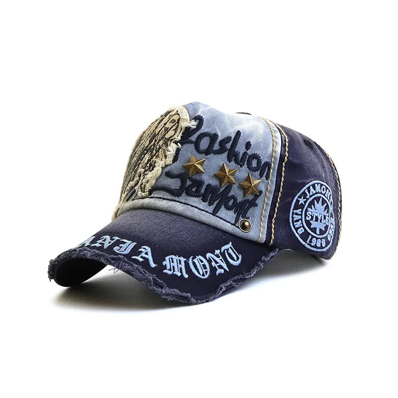 Vintage Washable Cowboy Baseball Cap Embroidery Snapback Hat for Men Women Worn Out Hip Hop Caps Adjustable Solid Cotton Sun Hat