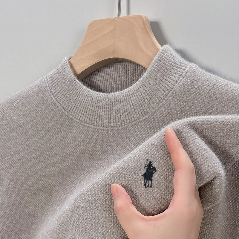 Designer Luxury Brand Men's Knit Pullover Pony Embroidered Sweater Winter British Business Fashion Trend Plush Thicken Menswear