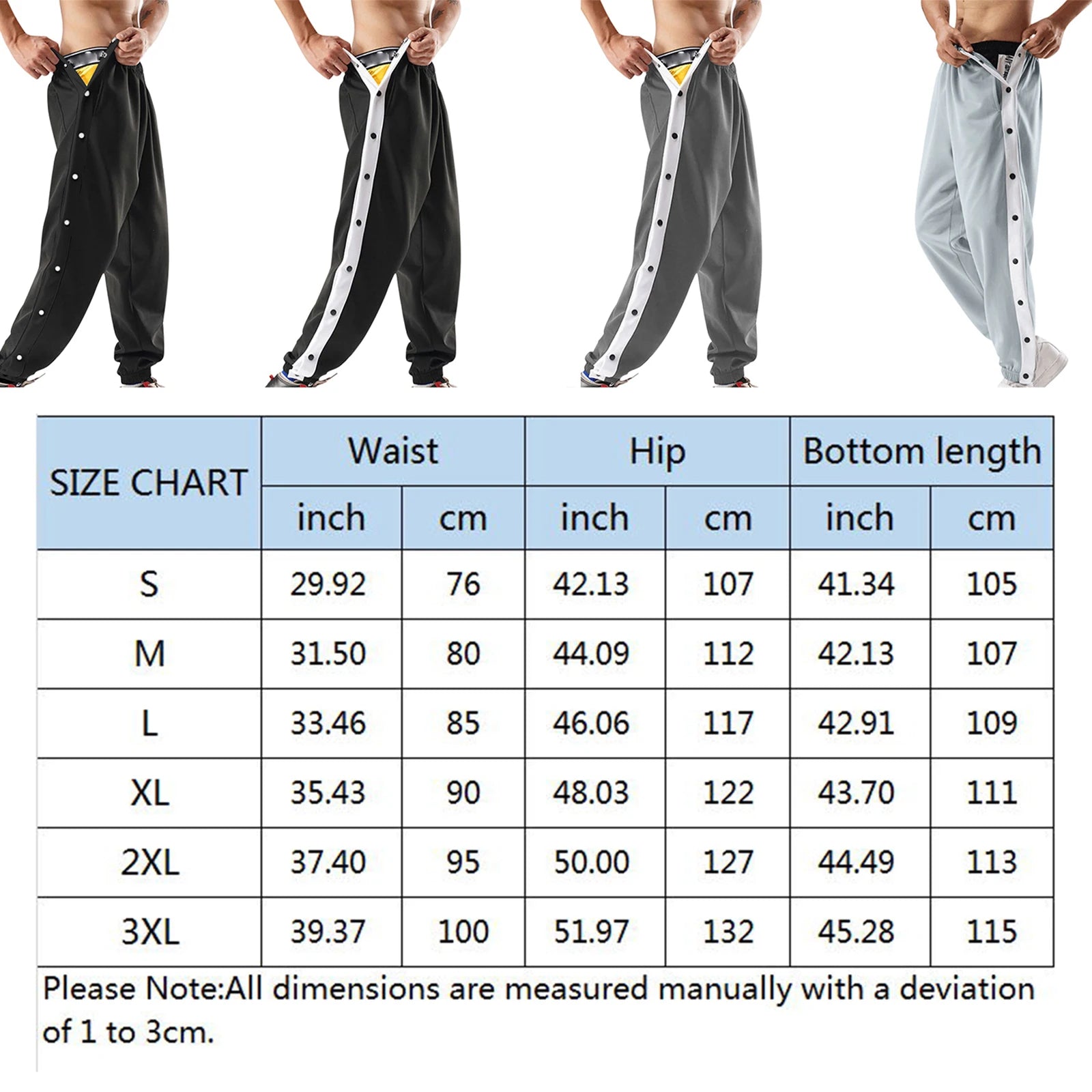 Men's Sweatpants Basketball Pants High Split Snap Button Loose Pants Jogger Workout Trousers with Pockets Men Casual Pants