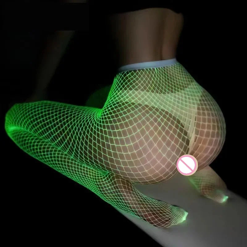 New Night Fluorescent Women's Long Socks Fishnet Body Stockings Curve Lingerie Mesh Fabric High Waist Sex Tights Sexy Bodysuits