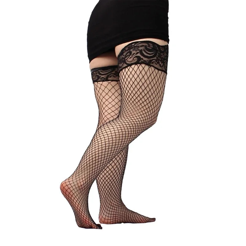Summer Women Large Size Sexy Black Stockings Elastic Hollow Out Fishnet Thigh High Stockings for Lady Accessories