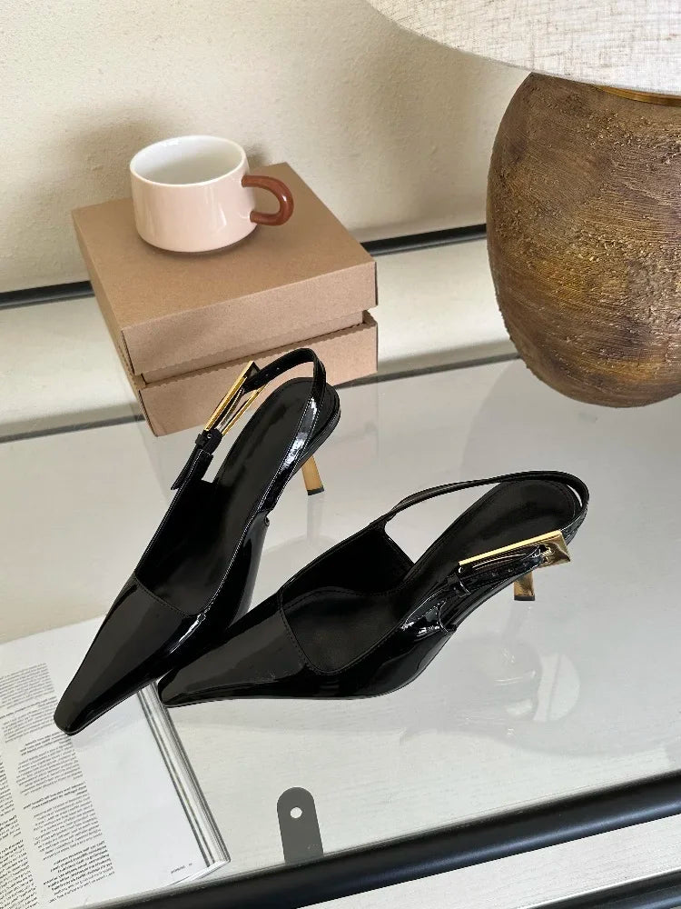 Aneikeh 2024 Summer New Band Women Pumps Shoes Fashion Shallow Slip On Slingback Sandals Thin High Heel Dress Sexy Pumps Shoes