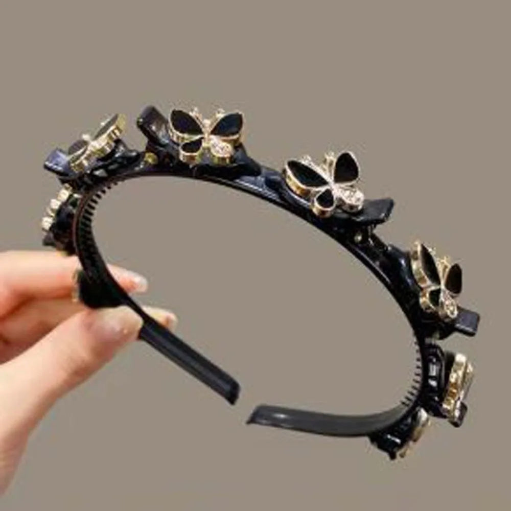 Hair Accessories Elegant Hair Bands with Clips Sweet Shiny Women Butterfly Hair Hoop Headwear Hair Weaving Tool Hairband Party