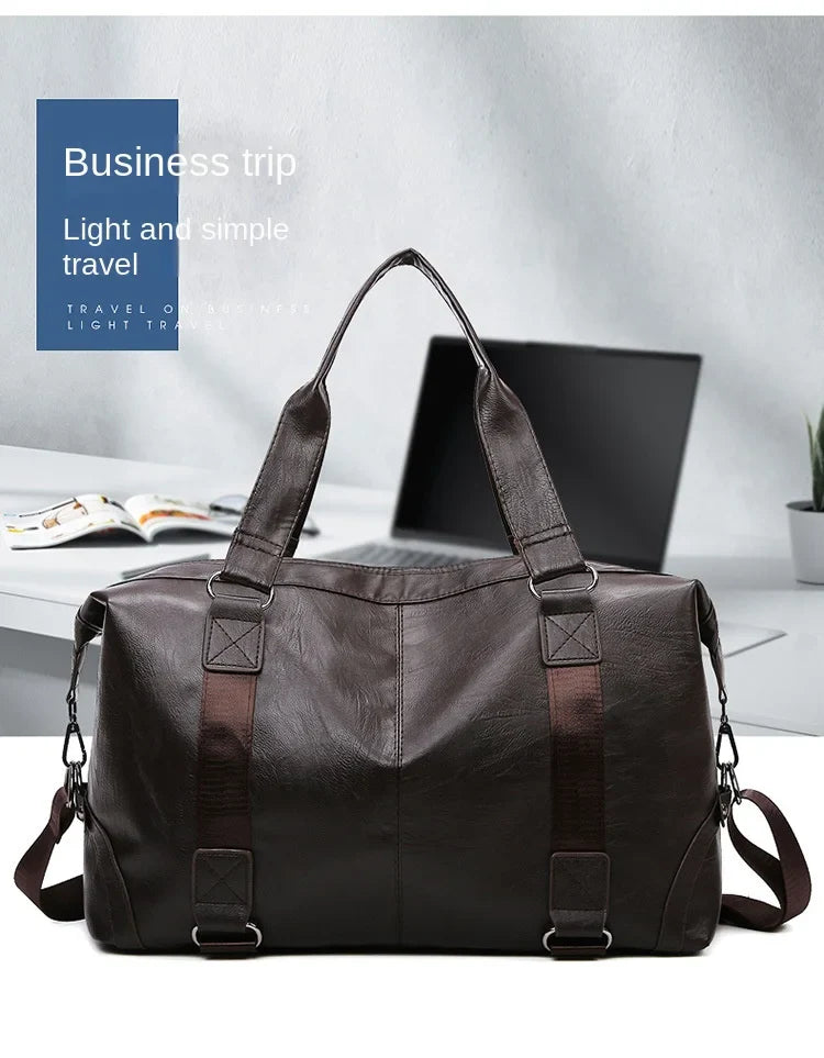 2023 New Men's Business PU Travel Handbag Soft Leather Texture Shoulder Bag Sports TrainingLarge Capacity Handheld Crossbody