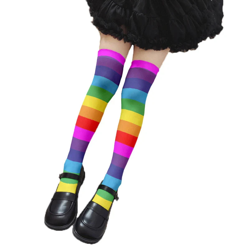 Fun rainbow striped stockings women's sexy fashion multicolor thigh high stockings Harajuku Kawaii girl romantic socks gift