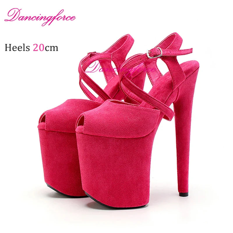 New Cross Straps 20cm 8inches Suede Upper Fashion Sexy Exotic High Heel Platform Party Women Sandals Pole Dance Shoes
