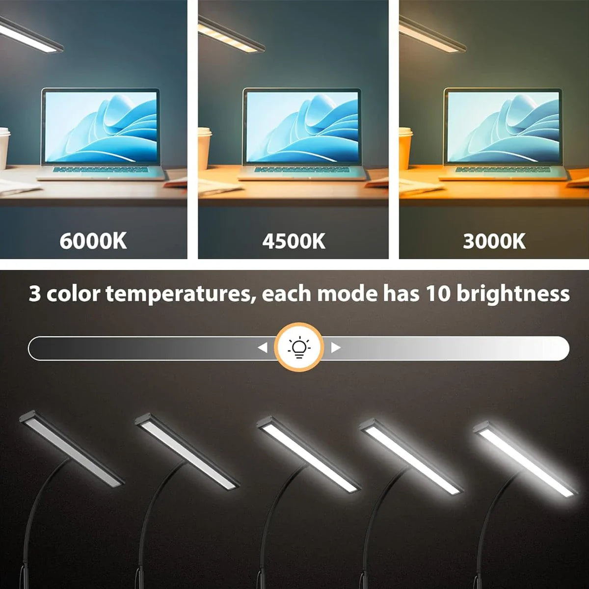 LED Desk Lamp for Office Home, Eye-Caring Desk Light Lamp with Stepless Dimming Adjustable Flexible Gooseneck And Light Color