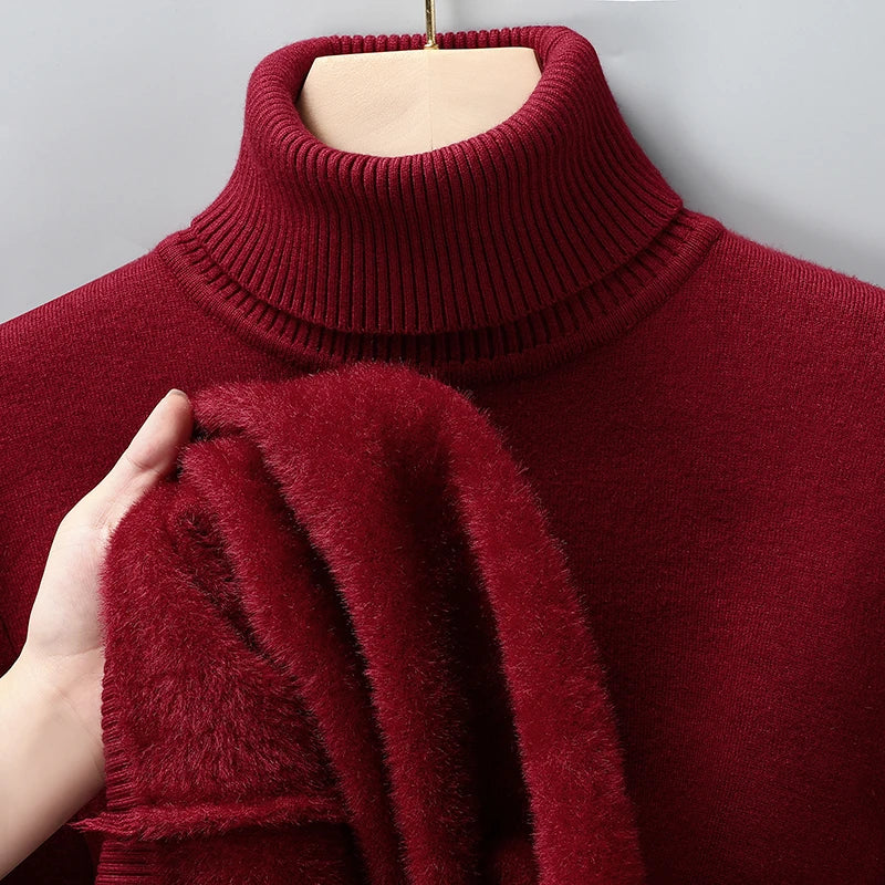 Sweatwear Mens Anti-pilling High Quality Knitted Turtleneck Sweater Slim Fit Long Sleeve Pullover Solid Color Trend Men Clothing