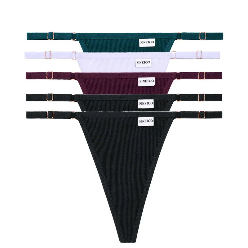 Adjustable Women's Panties FINETOO Sexy Cotton Panties Solid Low Waist Seamless Thongs Female Underpants Women Lingerie 5pcs/set
