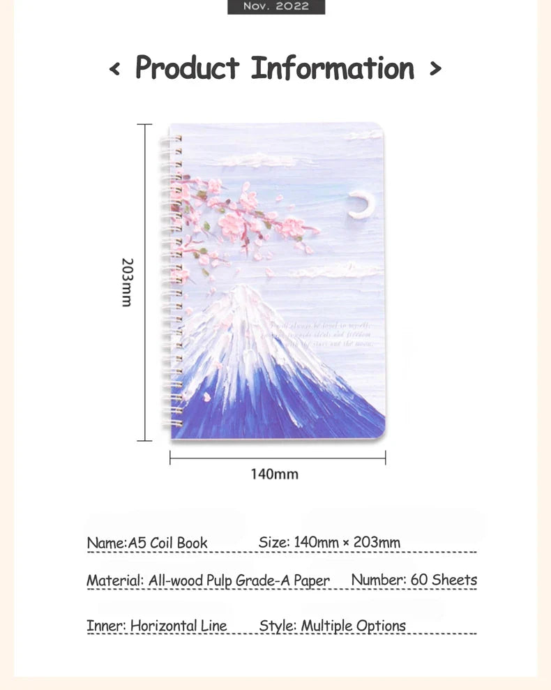 4 Books/Set A5 Coil Lined Notebook High Quality Kawaii Korean Stationery Cute School Supplies for Students