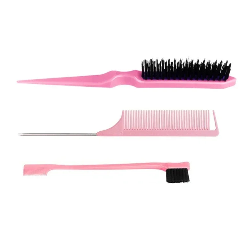 3pcs Hair Styling Comb Set Teasing Hair Brush Triple Teasing Comb Rat Tail Combs Edge Brush Hair Tail Tools Braid Tool Loop