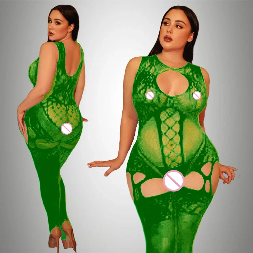 2024 Plus Size Bodystocking Hot Bodysuits For Women Sexy Fishnet Lingerie Babydoll Dress Porno Underwear Mesh Stockings For Sex