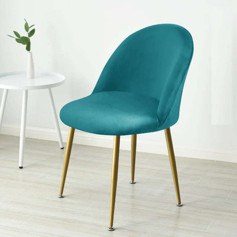 Soft Velvet Chair Cover Duckbill Curved Dining Chair Slipcover Low Back Thick Stretch Seat Covers for Living Room Kitchen Hotel