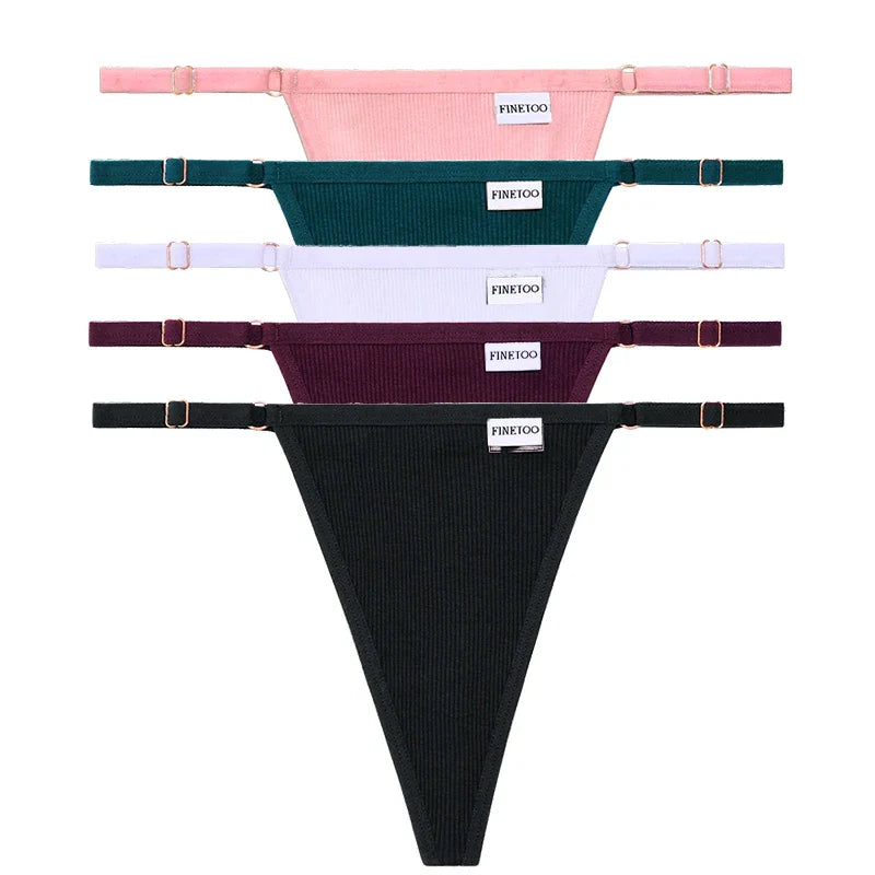 Adjustable Women's Panties FINETOO Sexy Cotton Panties Solid Low Waist Seamless Thongs Female Underpants Women Lingerie 5pcs/set
