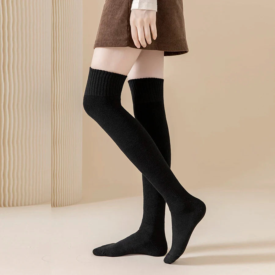2 Pairs/Lot Winter Warm Thick Stockings Socks Women Over Knee High Hold Up Cotton Sexy Slim Ladies Girls Halloween Gift 6 Colors