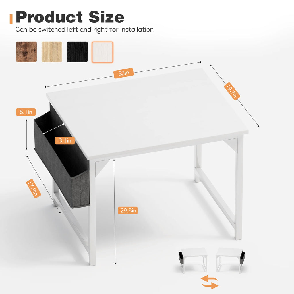Computer Desk 31 Inch Small Office Desk Modern Writing Desk with Storage Bag Work Study Table with Headphone Hook for Office