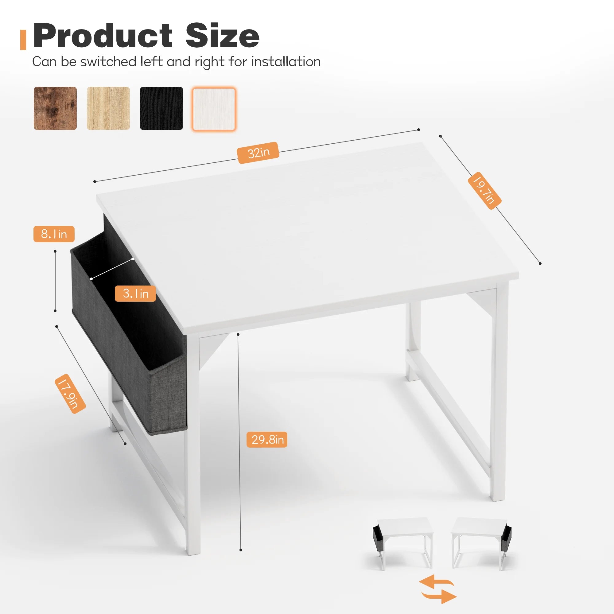 Computer Desk 31 Inch Small Office Desk Modern Writing Desk with Storage Bag Work Study Table with Headphone Hook for Office
