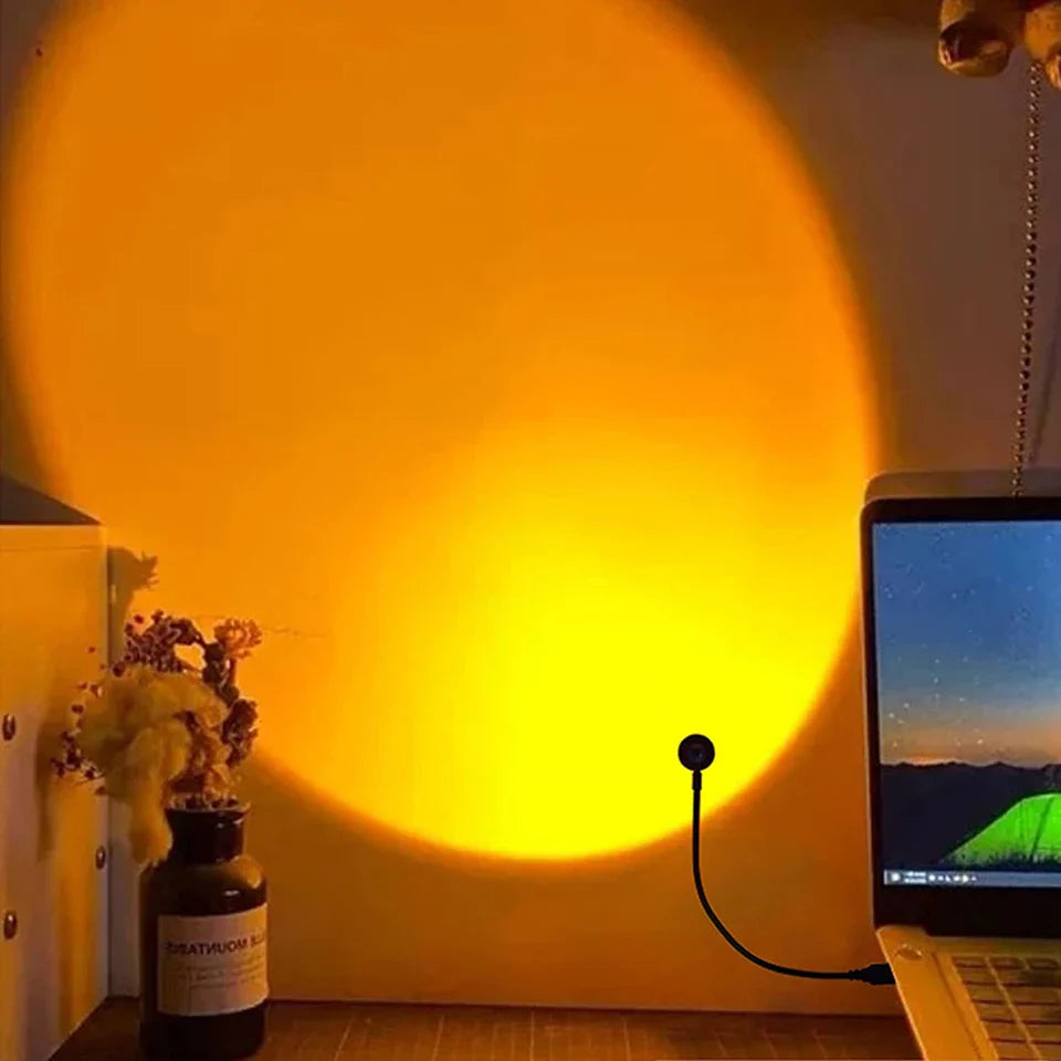 USB Sunset Projection Lamp Rainbow Atmosphere Night Light Sunset Light for Photography Selfie Coffee Store Live Wall Decoration