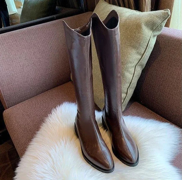 Long Boots for Women Middle Heel Spring Autumn Pointed Toe Quality Knee High Shaft Shoes Woman Work Y2k Hot Gyaru Cosplay New In