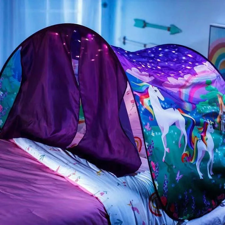 Funy Dream Tent with light for Kids Bed with Storage Pocket Foldable Kids Tent on Bed Mosquito Net Tent Gifts for toys