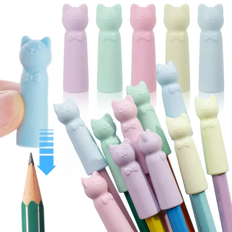1-20pcs Cartoon Eraser Caps Pencil Erasers Toppers Cute Cat Erasers for Kids Student School Stationery Supplies Pen Head Sleeves