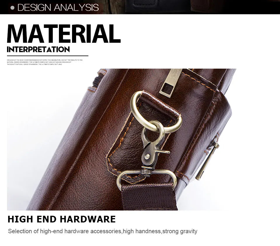 HUMERPAUL Briefcase Men Business Shoulder Messenger Bags Genuine Leather 15" Laptop Bag Men's Briefcase Office Business Handbag