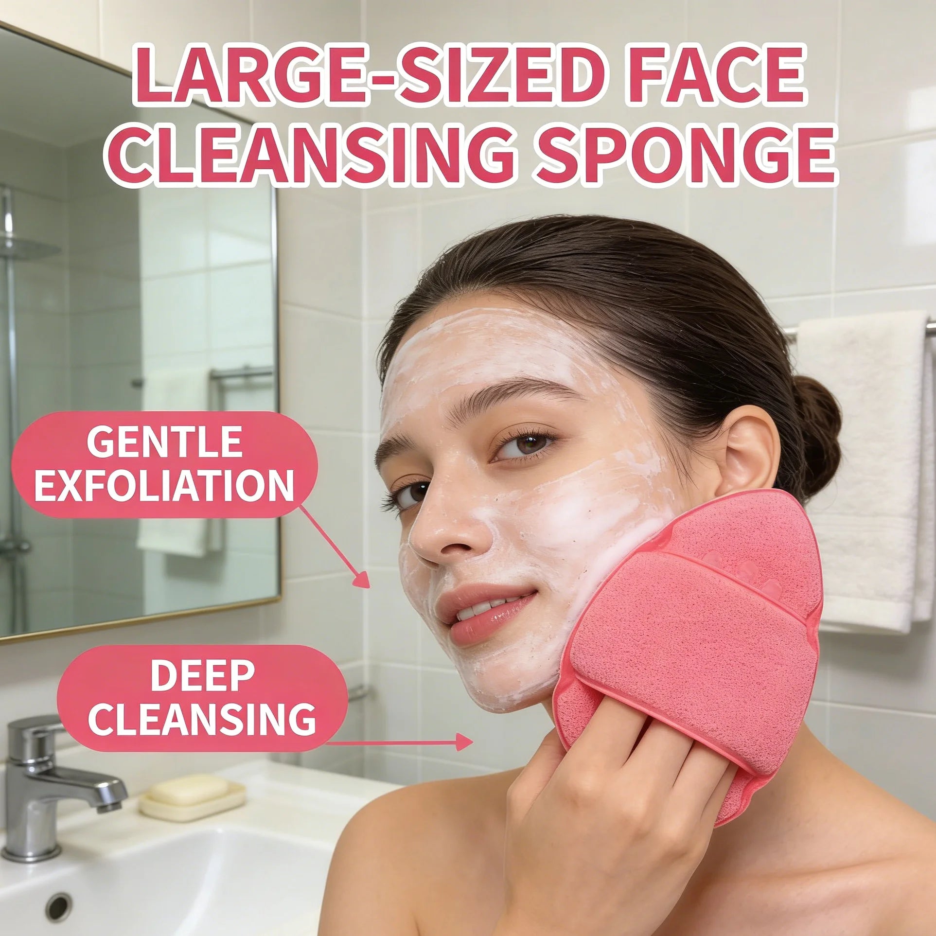 1 piece of finger-cuff style large facial cleansing sponge. Soft, skin-friendly, deep cleansing. Gentle removal of facial oils.