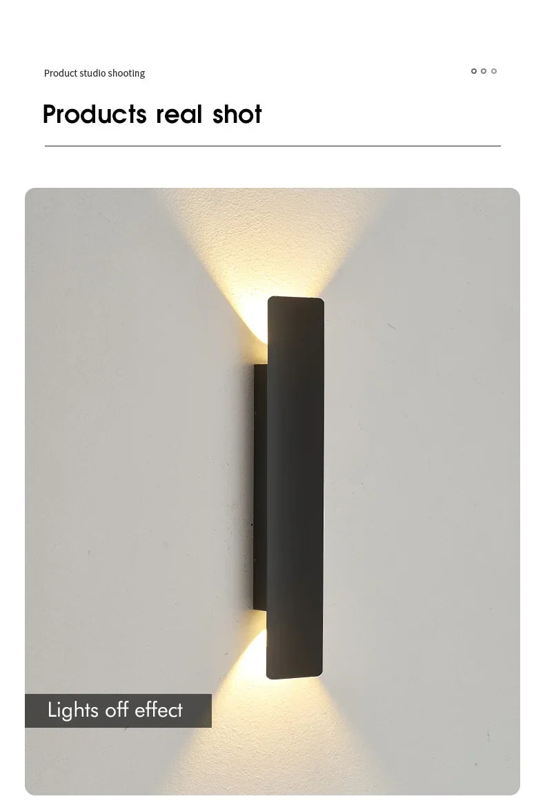 Outdoor Waterproof Wall Lamps Strip Aluminum Wall Lights 18W LED Black Wall Lamp Bedroom Exterior Outdoor Lighting Fixtures