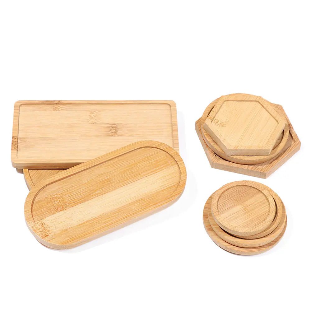 Wooden Bamboo Serving Plate Set Dish Tray Fruit Plate Storage Pallet Kitchen Organizer Dining Bar Supply Dinner Plate Set
