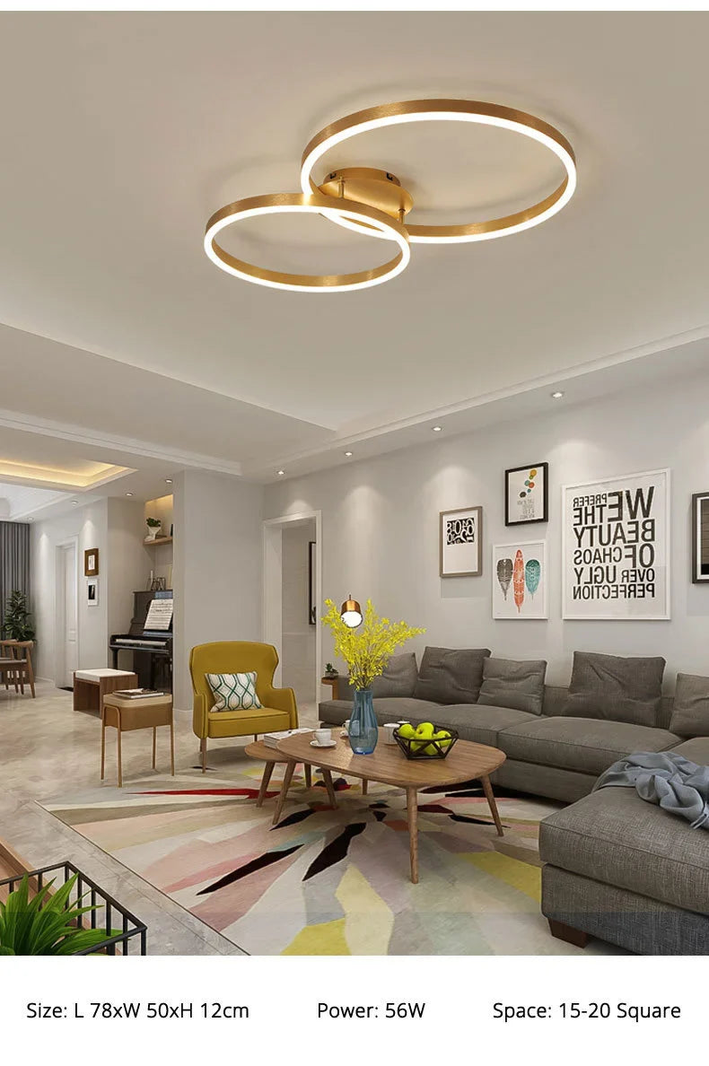 Household Gold Led Chandeliers 3 Circle Bedroom Metal Living Dining Room Lighting Chandelier Brown Glossy Lamp Home Indoor Lamps