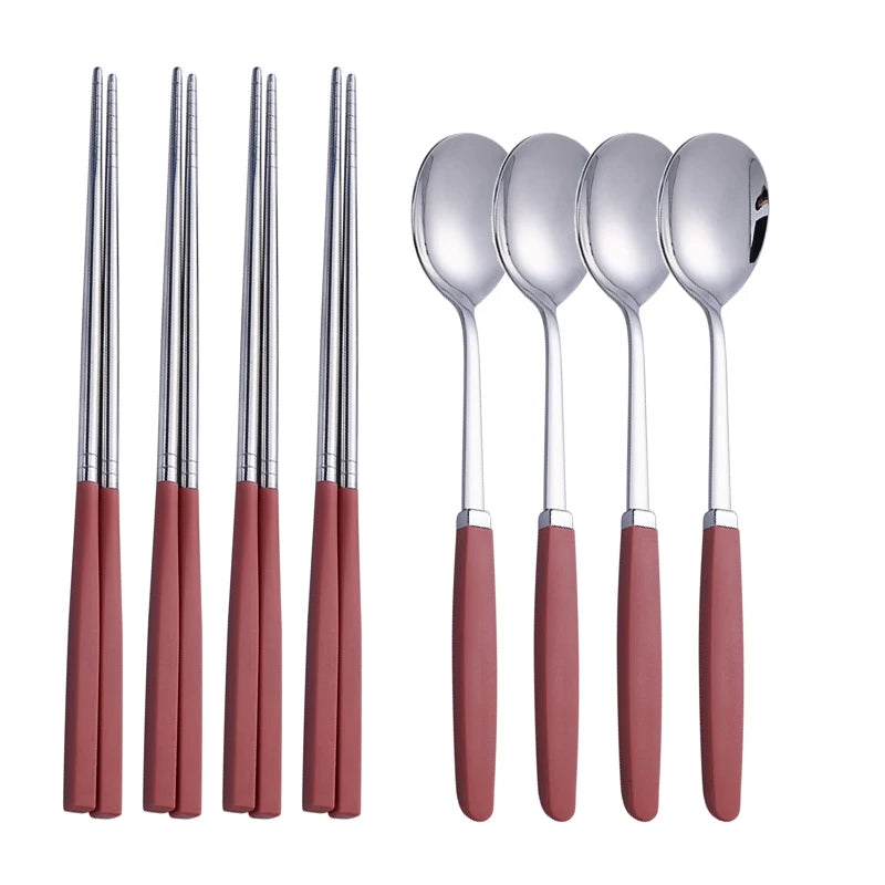 Korean Tableware Set 304 Stainless Steel Cutlery Set High Quality Dinner Set Spoon Chopsticks Set Dinnerware 8Pcs Cutlery Sets
