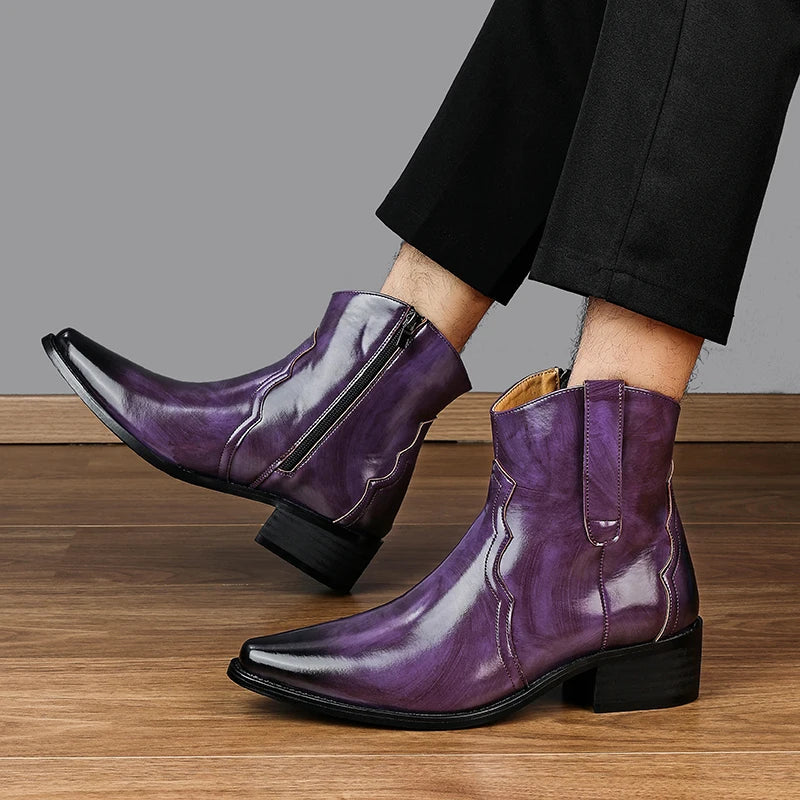 Men High Top Boots Solid Color Comfortable Breathable Fashionable Lightweight High Heeled Business Short Boots