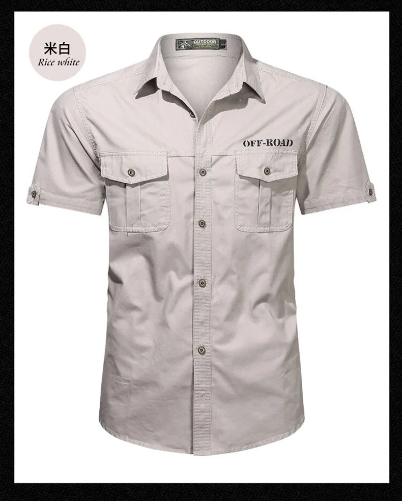 2025 New Shirts Men's Summer Casual 100 Cotton Multi-Pocket Short Sleeve Coat Outdoor Cycling Work Camping Single-breasted Shirt