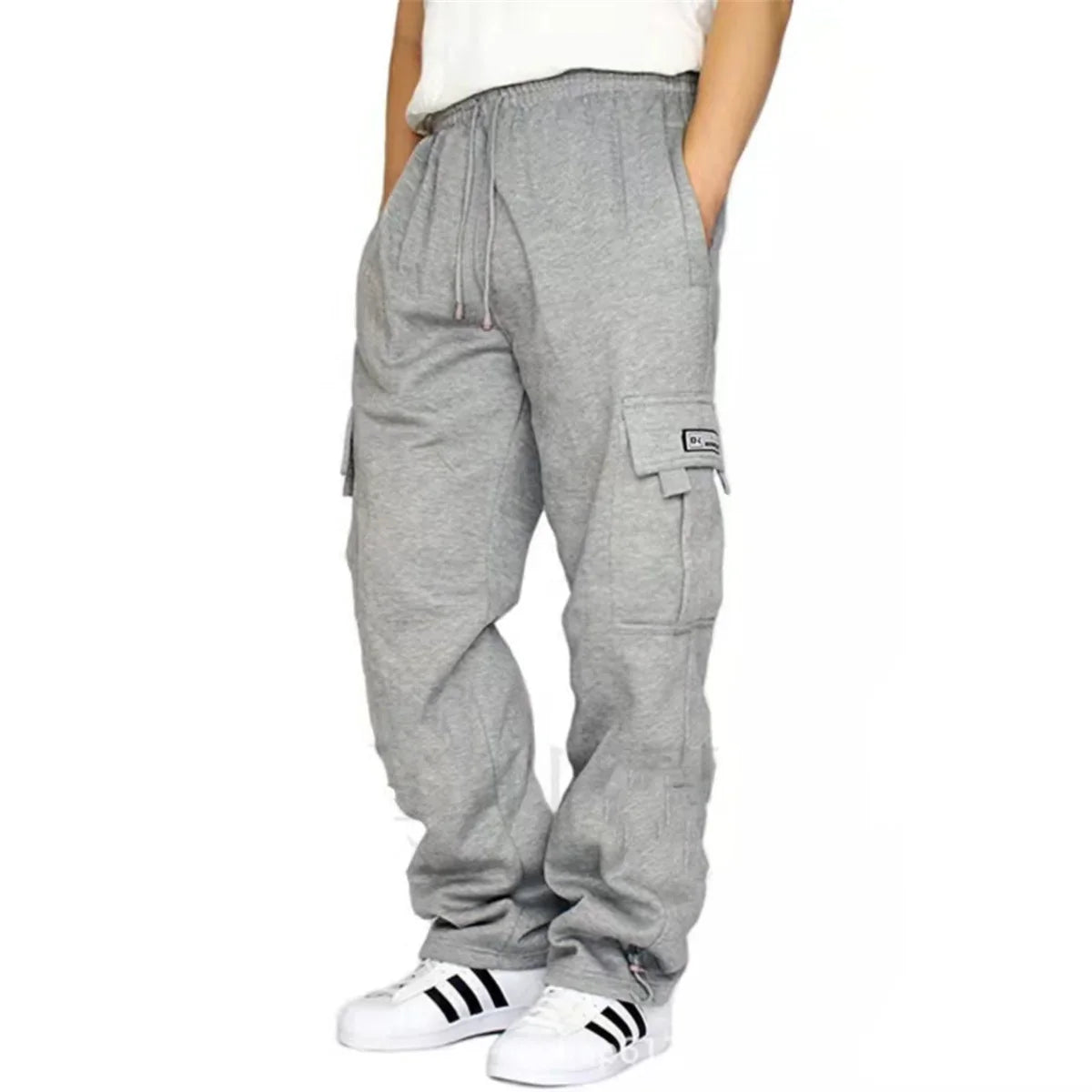 Fashion new Men's Winter Outdoor Sports Solid Color leisure bundle feet multi-pocket straight loose large size cargo pants